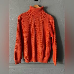 Vintage Lord & Taylor | Orange Cable Knit Turtleneck | M